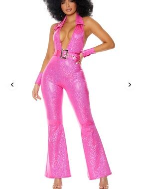 Hot Pink Sequin Halter Jumpsuit -NWT Size M/L
